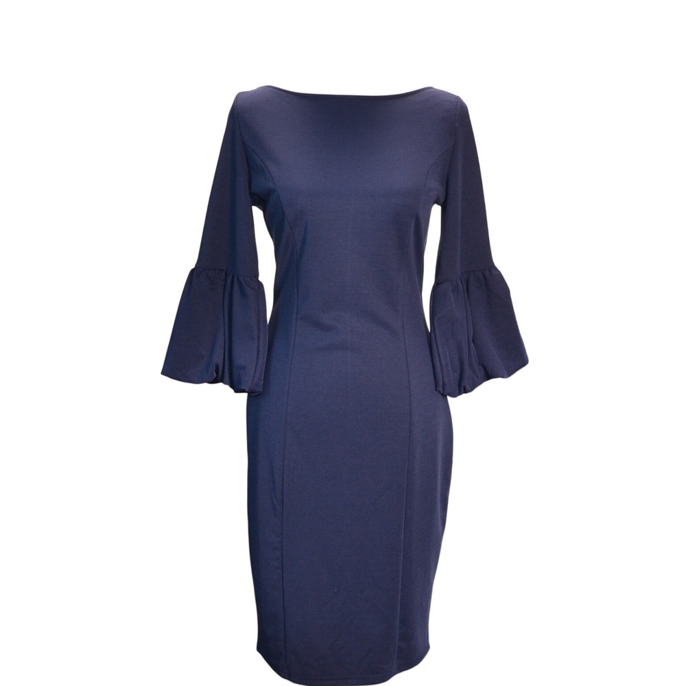 Moyabo Sheath Dress‎ Women Medium Navy Blue Good Tiered Bell Sleeve Boat Neck